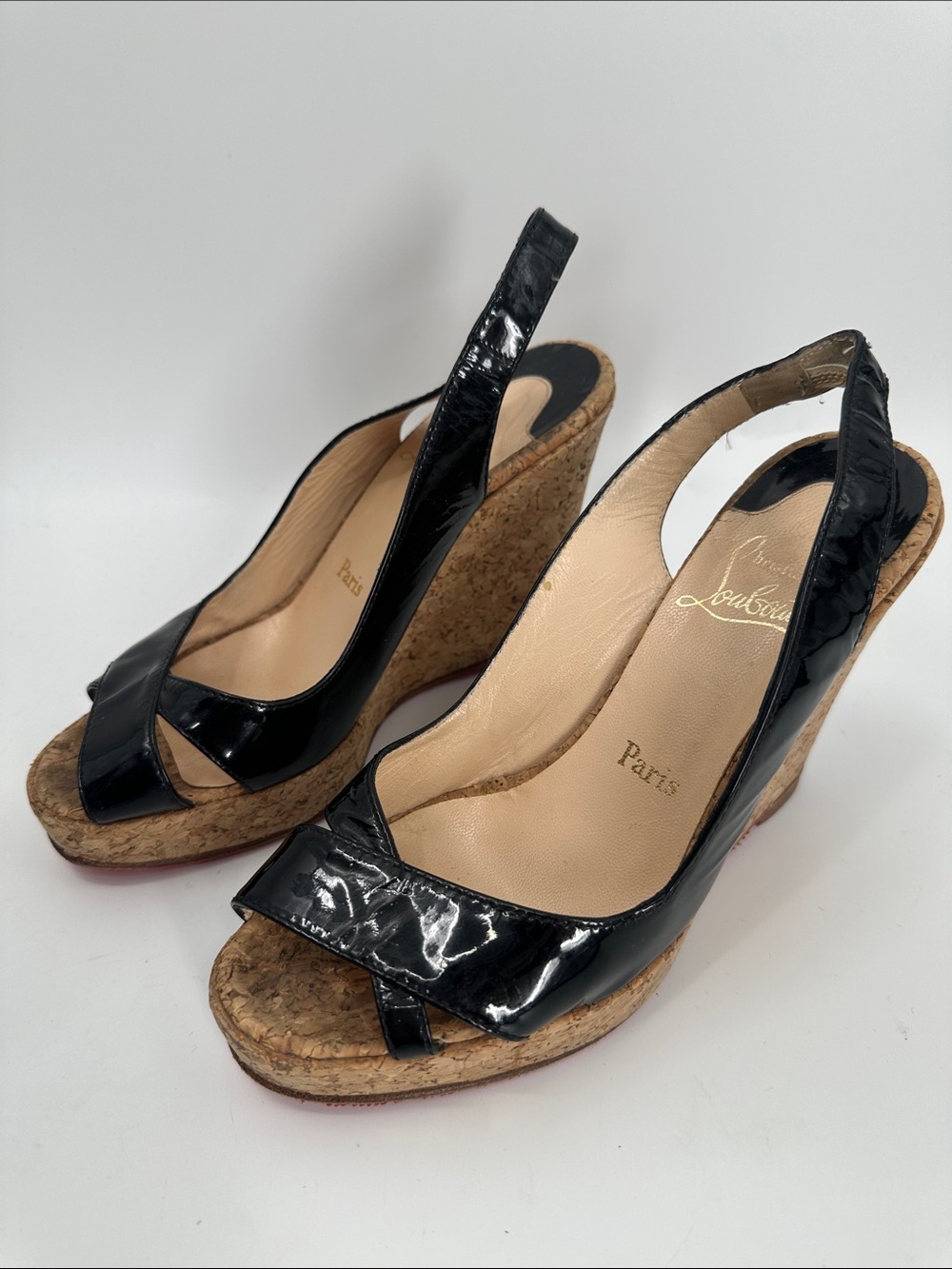 Christian Louboutin cork peep toe wedge sandals size 36 U.S. 6